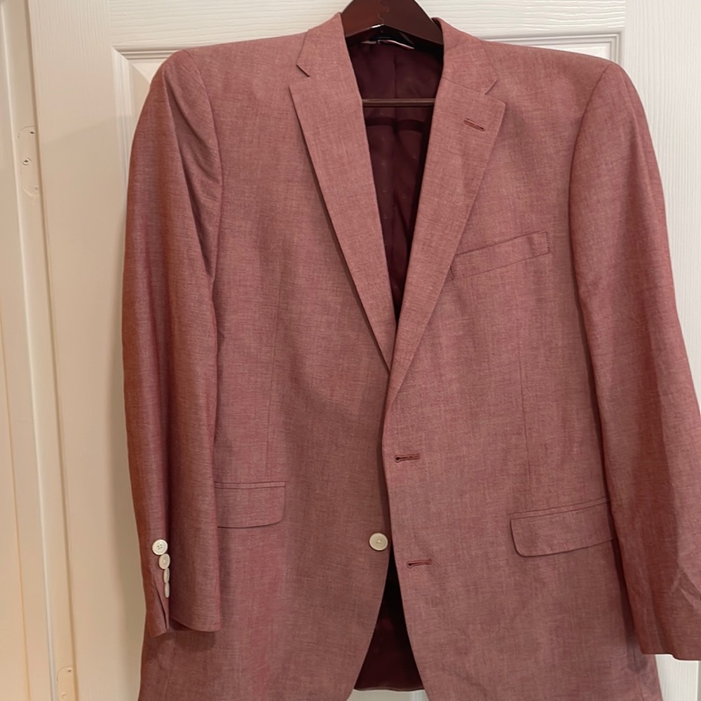 Tommy Hilfiger red blazer with red lining 42 long 32 inch sleeves